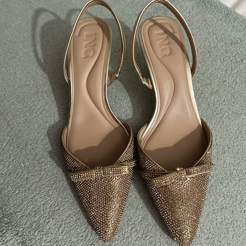 INC International Concepts Gold Embellished Slingback Heels